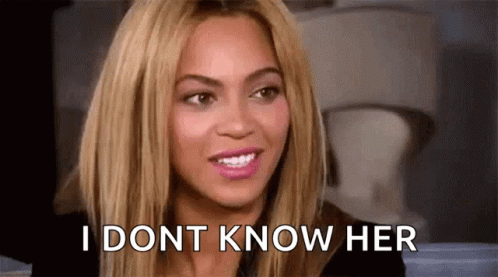 A Close Up Of A Woman 'S Face With The Words `` I Dont Know Her '' Written On It . GIF