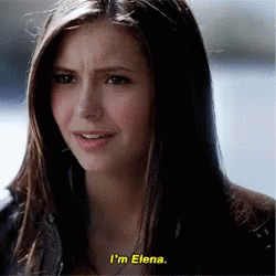 A Close Up Of A Woman 'S Face With The Words " I 'M Elena " On The Bottom GIF