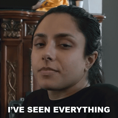 A Close Up Of A Woman 'S Face With The Words I 'Ve Seen Everything Above Her GIF