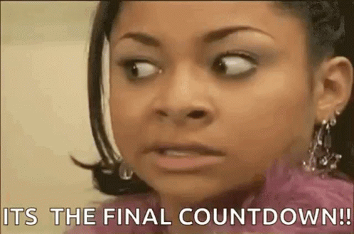 A Close Up Of A Woman 'S Face With The Words `` It 'S The Final Countdown '' . GIF