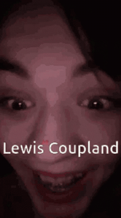 A Close Up Of A Woman 'S Face With The Words Lewis Coupland Written On It GIF