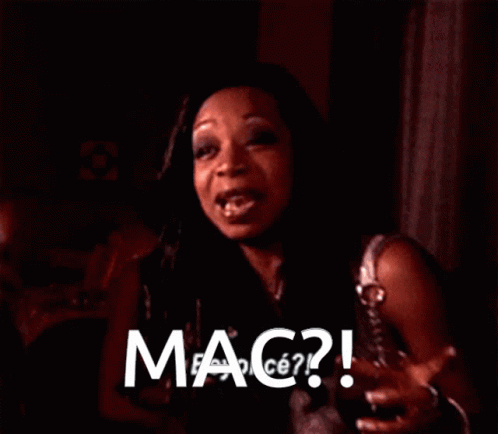 A Close Up Of A Woman 'S Face With The Words Mac On The Bottom GIF
