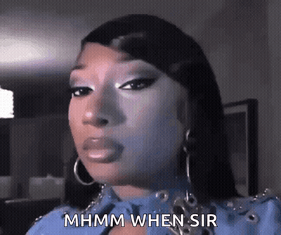 A Close Up Of A Woman 'S Face With The Words Mhmm When Sir Written On It . GIF