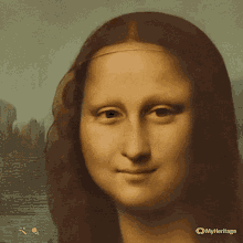 A Close Up Of A Woman 'S Face With The Words Myheritage On The Bottom Right GIF