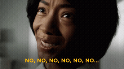 A Close Up Of A Woman 'S Face With The Words No , No , No , No , No , No ... GIF