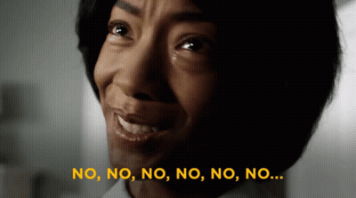 A Close Up Of A Woman 'S Face With The Words " No No No No No No No " Above Her GIF