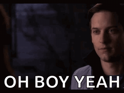 A Close Up Of A Woman 'S Face With The Words Oh Boy Yeah Above Her GIF