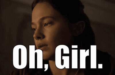 A Close Up Of A Woman 'S Face With The Words Oh Girl GIF