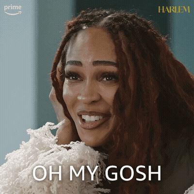 A Close Up Of A Woman 'S Face With The Words Oh My Gosh On The Bottom GIF