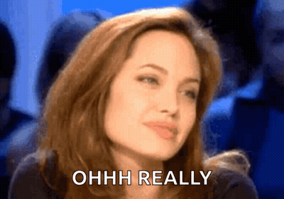 A Close Up Of A Woman 'S Face With The Words Ohhh Really Written On It GIF
