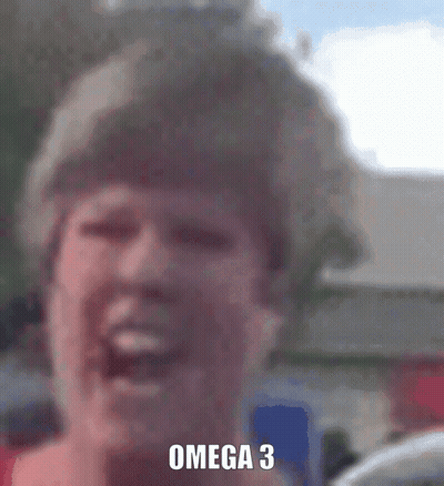 A Close Up Of A Woman 'S Face With The Words Omega 3 Written On It GIF