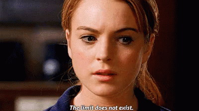 A Close Up Of A Woman 'S Face With The Words `` The Limit Does Not Exist '' Written Next To Her . GIF