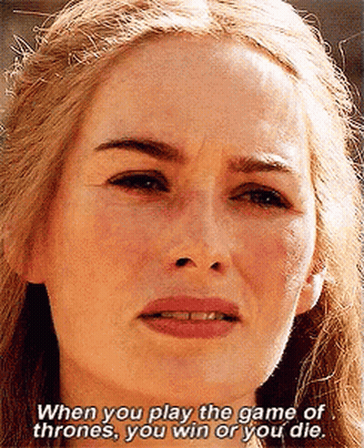 A Close Up Of A Woman 'S Face With The Words When You Play The Game Of Thrones , You Win Or You Die GIF