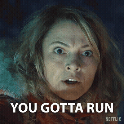 A Close Up Of A Woman 'S Face With The Words " You Gotta Run " Written Below Her GIF
