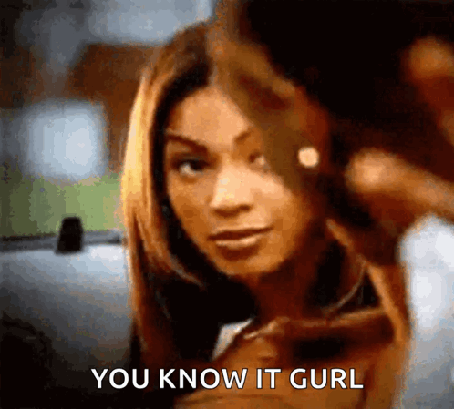 A Close Up Of A Woman 'S Face With The Words " You Know It Curl " Below Her GIF
