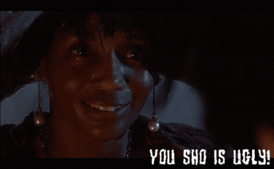A Close Up Of A Woman 'S Face With The Words You Sho Is Ugly On The Bottom GIF
