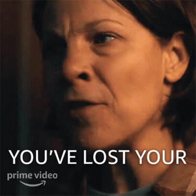 A Close Up Of A Woman 'S Face With The Words " You 'Ve Lost Your Prime Video " GIF