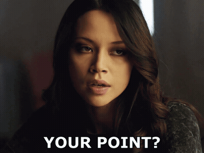 A Close Up Of A Woman 'S Face With The Words Your Point Below It GIF