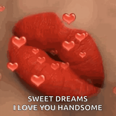 A Close Up Of A Woman 'S Lips With Red Lipstick And Hearts Coming Out Of Them . GIF