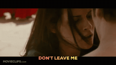 A Close Up Of A Woman With The Words " Do N't Leave Me " On The Bottom GIF