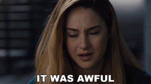 A Close Up Of A Woman With The Words It Was Awful Above Her GIF
