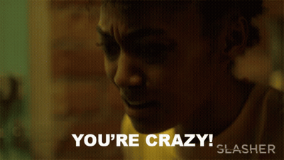 A Close Up Of A Woman With The Words You 'Re Crazy GIF
