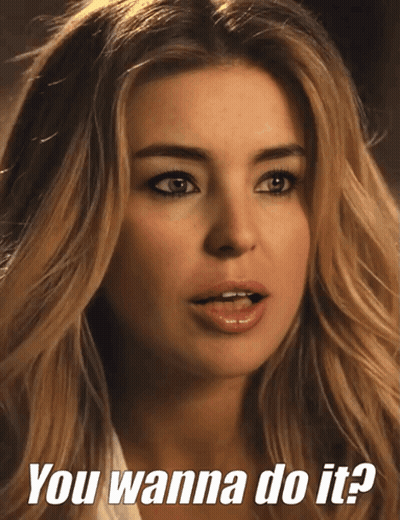 A Close Up Of A Woman With The Words You Wanna Do It GIF