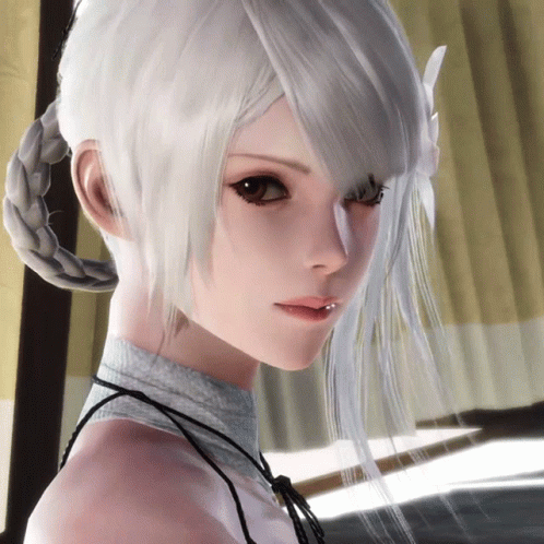 A Close Up Of A Woman With White Hair GIF