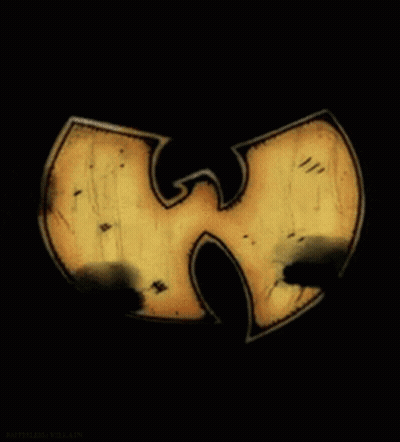 A Close Up Of A Wu Tang Symbol With A Black Background GIF