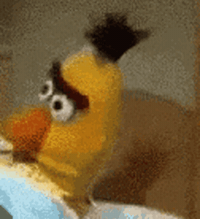 A Close Up Of A Yellow Angry Bird With Big Eyes GIF