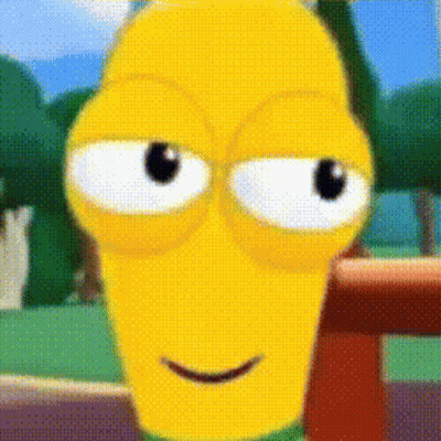 A Close Up Of A Yellow Cartoon Character With Big Eyes And A Smile On His Face . GIF