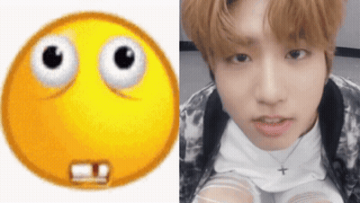 A Close Up Of A Yellow Smiley Face Next To A Close Up Of A Young Man 'S Face . GIF