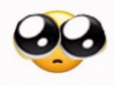 A Close Up Of A Yellow Smiley Face With Big Black Eyes . GIF