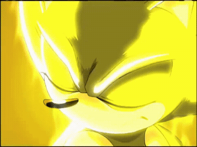A Close Up Of A Yellow Sonic The Hedgehog 'S Face With A Yellow Background . GIF