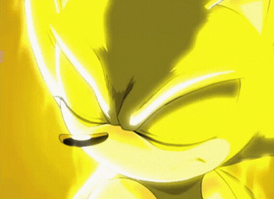 A Close Up Of A Yellow Sonic The Hedgehog 'S Face With A Yellow Background . GIF