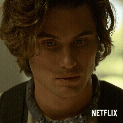 A Close Up Of A Young Man 'S Face With A Netflix Logo In The Corner GIF