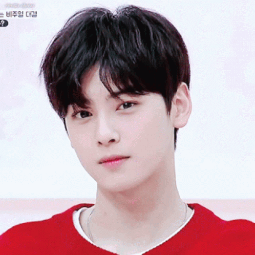 A Close Up Of A Young Man 'S Face With A Red Sweater GIF