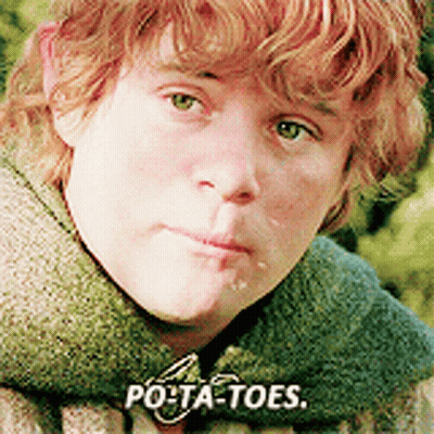 A Close Up Of A Young Man 'S Face With The Words Potato Toes Written On The Bottom GIF