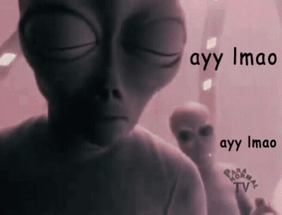 A Close Up Of An Alien With The Words Ayy Imao Above Him GIF