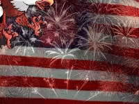 A Close Up Of An American Flag With Fireworks In The Background . GIF