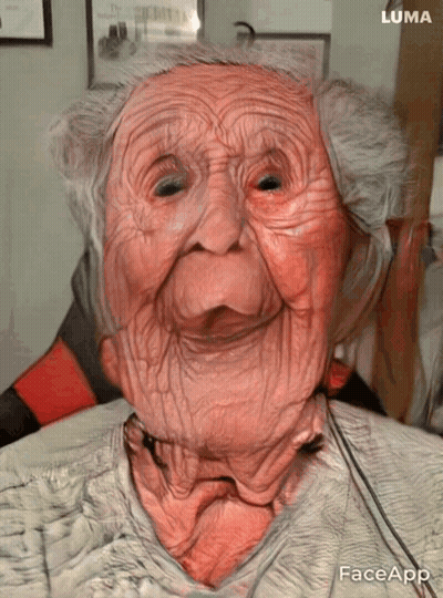 A Close Up Of An Elderly Woman 'S Face With Luma Written On The Bottom Right GIF