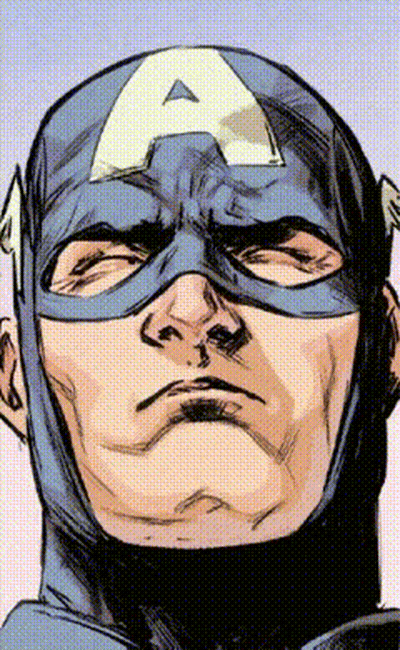 A Close Up Of Captain America 'S Face With A White A On His Hat GIF