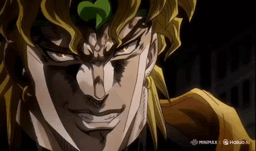 A Close Up Of Dio From Jojo 'S Bizarre Adventure With A Black Background GIF