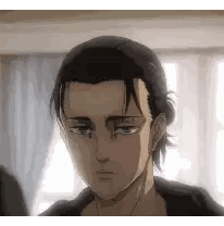 A Close Up Of Eren Jaeger 'S Face In A Room With A Window . Sticker