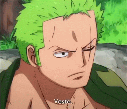 A Close Up Of Roronoa Zoro 'S Face With The Words Veste Visible GIF