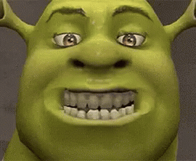 A Close Up Of Shrek 'S Face With His Eyes Closed And His Mouth Open . GIF