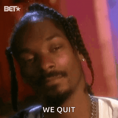 A Close Up Of Snoop Dogg 'S Face With The Words We Quit Written On The Bottom GIF