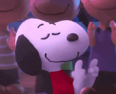 A Close Up Of Snoopy With His Eyes Closed And A Red Scarf Around His Neck GIF
