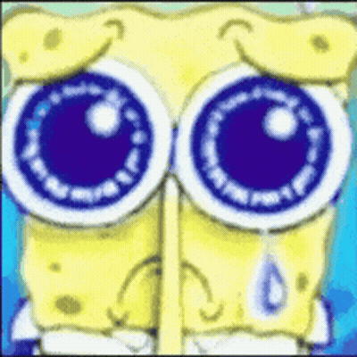 A Close Up Of Spongebob 'S Face With A Tear Coming Out Of His Eyes GIF