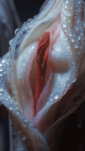 A Close Up Of The Inside Of A Flower With Water Drops On It GIF